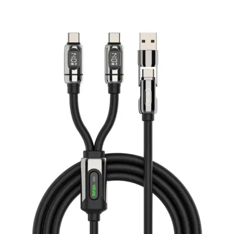 mfish Gemini Dragon 2-in-1 USB-C+Lightning Electronic Charging Cable, Built-in LCD Port, 140W PD 3.1 Fast Charging Silicone Alloy Cord, Durable Intelligent Power Distribution for iPhone & MacBook