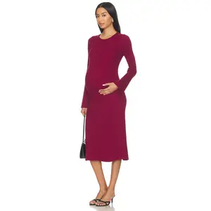 HATCH The Odette Ribbed Midi Dress in Raspberry