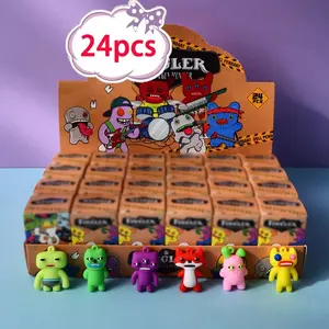 24-Piece F-G-R Tooth Monster Keychain Collection - Complete Set of Cartoon Character Charms with Bag Hooks, Display Case & Party Gift for Halloween, Christmas, Birthday