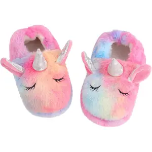 SQ-SOK007 Toddler Kids Slippers Cute Animal Cartoon Shoes Girls Boys Warm Fleece Winter Household Slippers