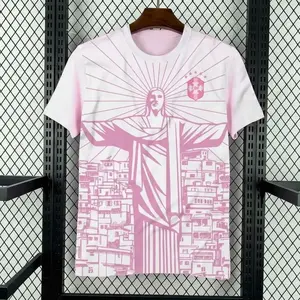 2026 Brazil Jesus Edittion Pink Color Soccer Jersey, Unisex Soccer Jersey For Couple Matching, Vintage Streetwear Soccer Jersey 3