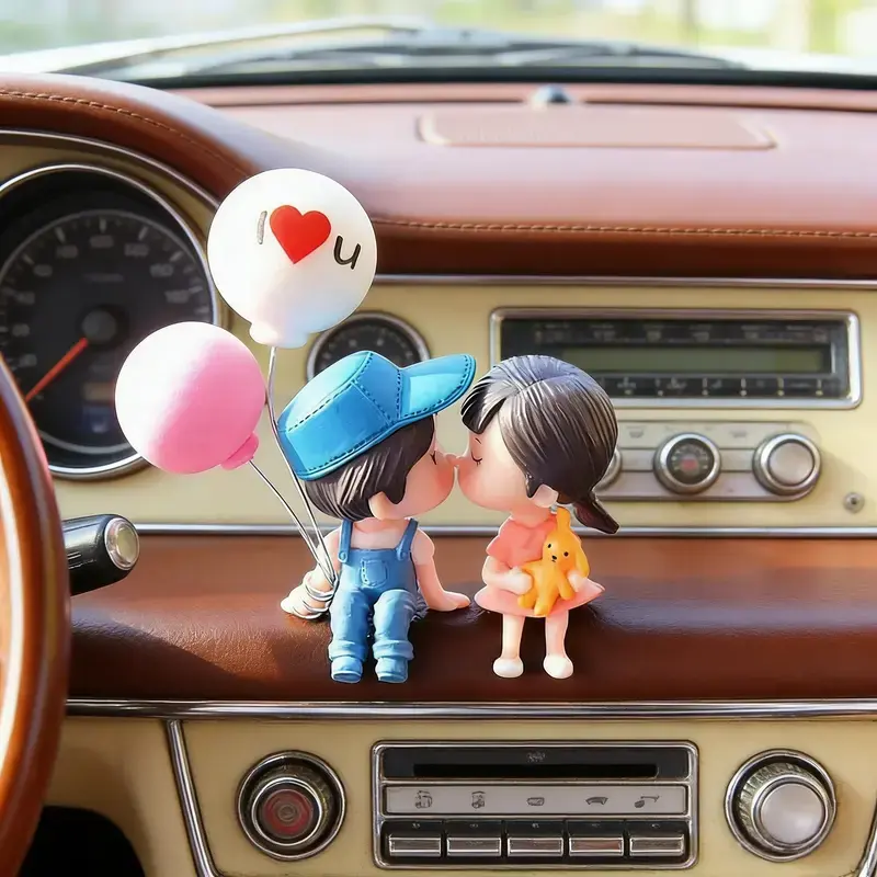 1 Pair Car Dashboard Decoration, Cute Cartoon Couple Design Car Ornament, Creative Couple Car Interior Decoration Set, Car Trinkets, Fashion Accessories for Car, Home, Office