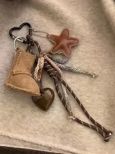 PU Leather, Starfish, and Snow Boot Pendant Keychain, Keychain Attachment - Braided Rope Bag Charm, With Heart-Shaped Pendant, Winter Shoe Accessories Bag Pendant, Bag Charm, Bag Pendant Set