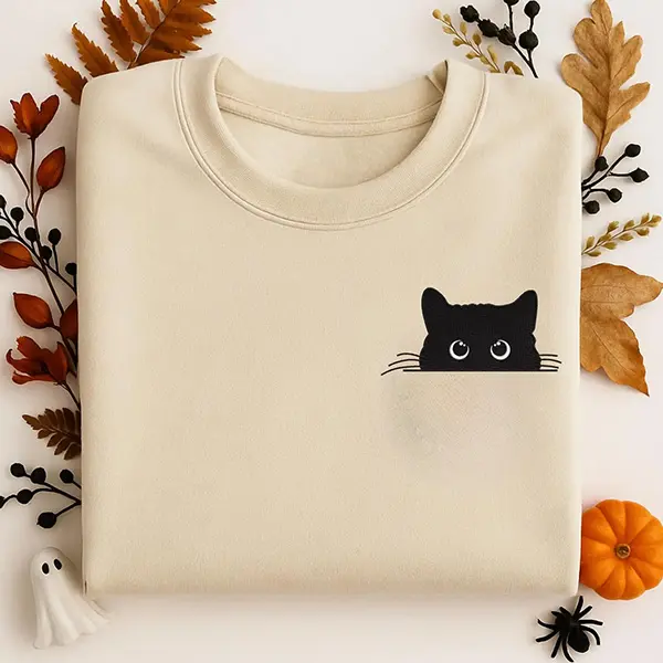 Cat Sweatshirt, Peeking Black Cat Sweatshirt, Cute Cat Lover Crewneck, Cozy Cat Mom Gift Sweater