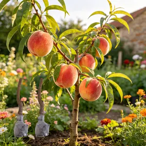 （ZH#ZR) Peach Tree Saplings, Healthy Fruit Seedlings with Stable Root System, Suitable for Backyard Gardens, Outdoor Landscaping and Patio Containers, Adaptable to Temperate Climates for Home Edible Gardening
