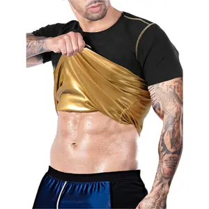 2025 Men'S Sauna Suit Shirt - Sweat Absorbent Compression Vest with Waistline, Quick-Dry Workout Top for Gym, Training & Casual Wear - All-Season Body Shaper Jacket in Black & Golden, Sleek Modern Design, Durable Sportswear, Sweat-Resistant Fabric,