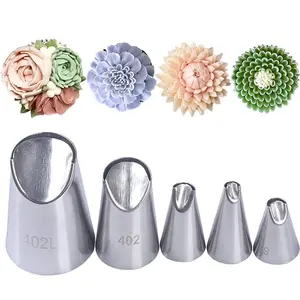 Stainless Steel Flower Piping Tips Set, 5 Counts/set Flower Piping Nozzle, Household Durable Cake Decorating Tool for DIY Baking, Pastry Decorative Kit