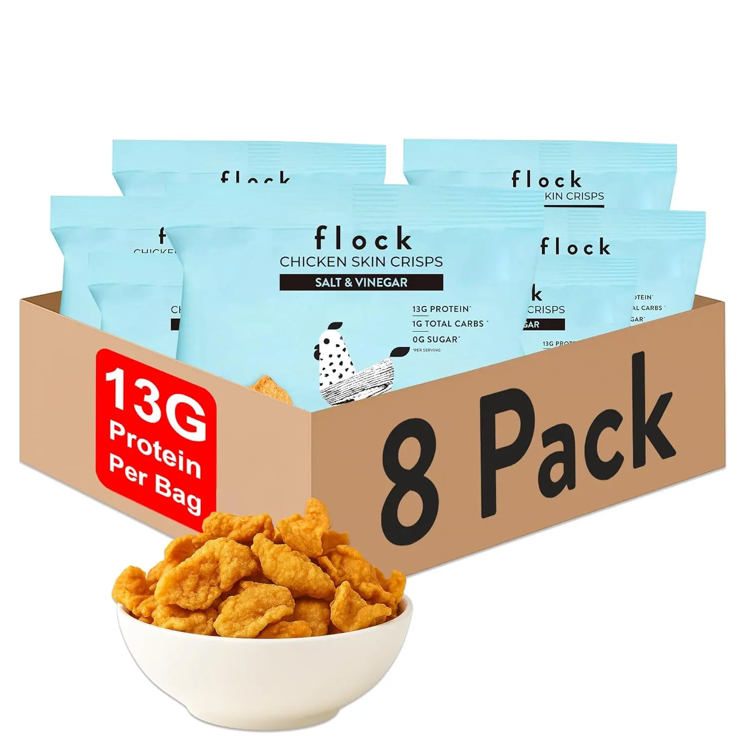 Salt & Vinegar Chicken Skin Crisps | 8-Pack | High Protein, Low Carb, Low Sugar Snack | Keto and GLP-1 Friendly
