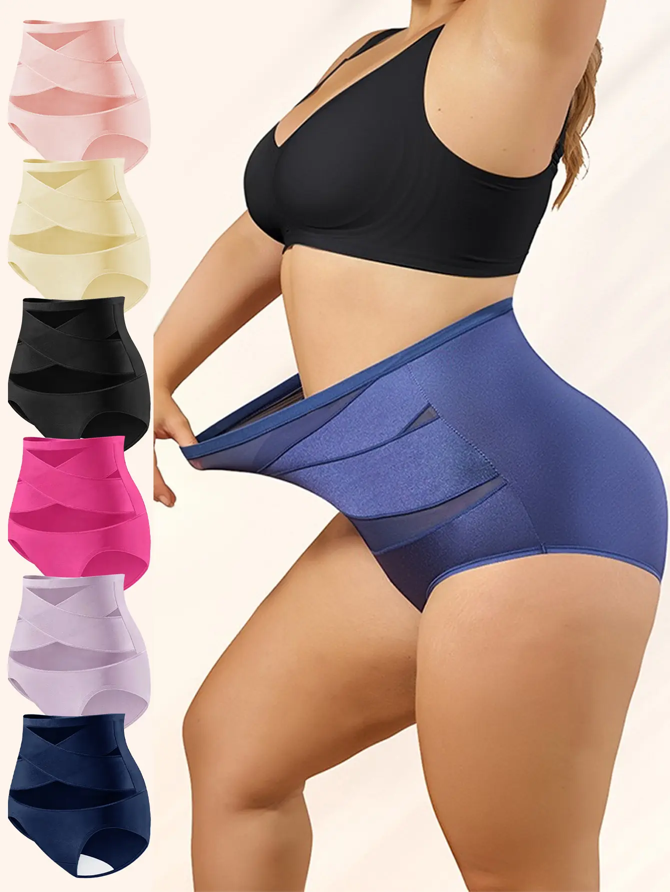 Women’s summer set, 6-piece seamless high-waist outfit featuring a tummy-control waist trainer shapewear top, butt-lifting shorts, postpartum shaping underwear, minimalist women’s shorts, soft, skin-friendly, breathable triangle briefs; women’s clothing