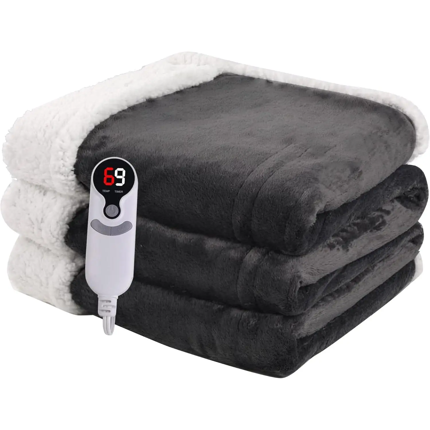 Heated Electric Blanket Full Size 72''x84'' with 9 Heating Levels, 1-10 Hour Auto Shut Off, Machine Washable, Flannel & Sherpa Soft Warming Blanket for Couch Bed Office Dark Grey