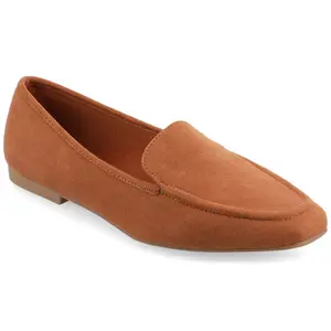 Journee Collection Women's Tullie Slip On Square Toe Loafer Flats Cognac 9