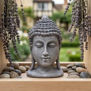 Zen Ceramic Buddha Head Decor, Religious Home Decor, Handmade Weathered Finish, Ideal for Tea Room, Zen Hall, New Chinese Living Room, Yoga Studio, Quiet Corner