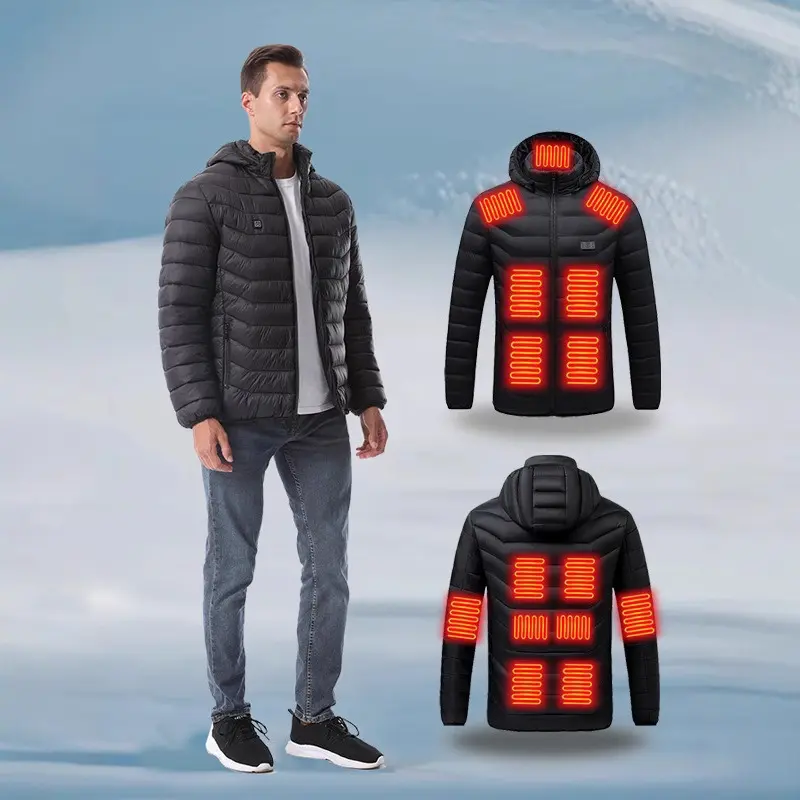 Womens Heated Jacket with Hood Winter Multi-Zone Heating Coats Windproof Thermal USB Charging Puffer Jacket Unisex
