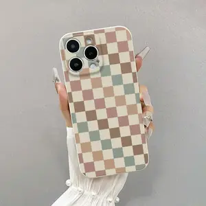 Vintage White Checkered Anti-drop Full Coverage Precision Protective Case for Apple iPhone 17 Pro Max 17 Air 16 Plus 15 14 13 12 11 Xs with TPU Material Shockproof Fashionable Cover Reinforced Edges Durable Casing.HMF42 Smartphone Protection