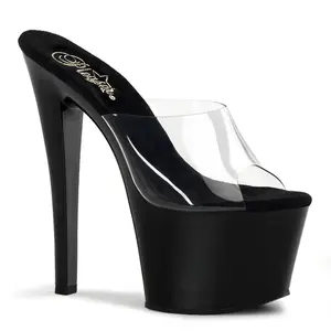 Pleaser Sky-301 Women's Fashion High Heels - Elegant, Glamorous Transparent Clear/Black Platform Sandal Shoes, All-Season Footwear