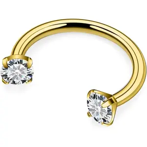 Horseshoe Nose Ring Surgical Steel Double Stud Nose Ring 18g Lip Rings Cubic Zirconia Horse Shoe Daith Piercing Jewelry for Women Inner Diameter 8mm