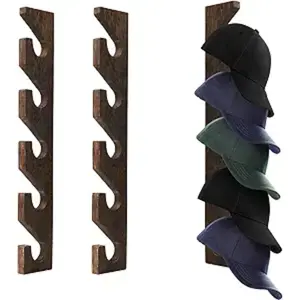 2PCS Solid Wood Single-Layer Wall-Mounted Hat Organizer Shelves, Durable Natural-Look Home Decor, Space-Saving Hooks for Baseball Caps, Closet & Bedroom Use