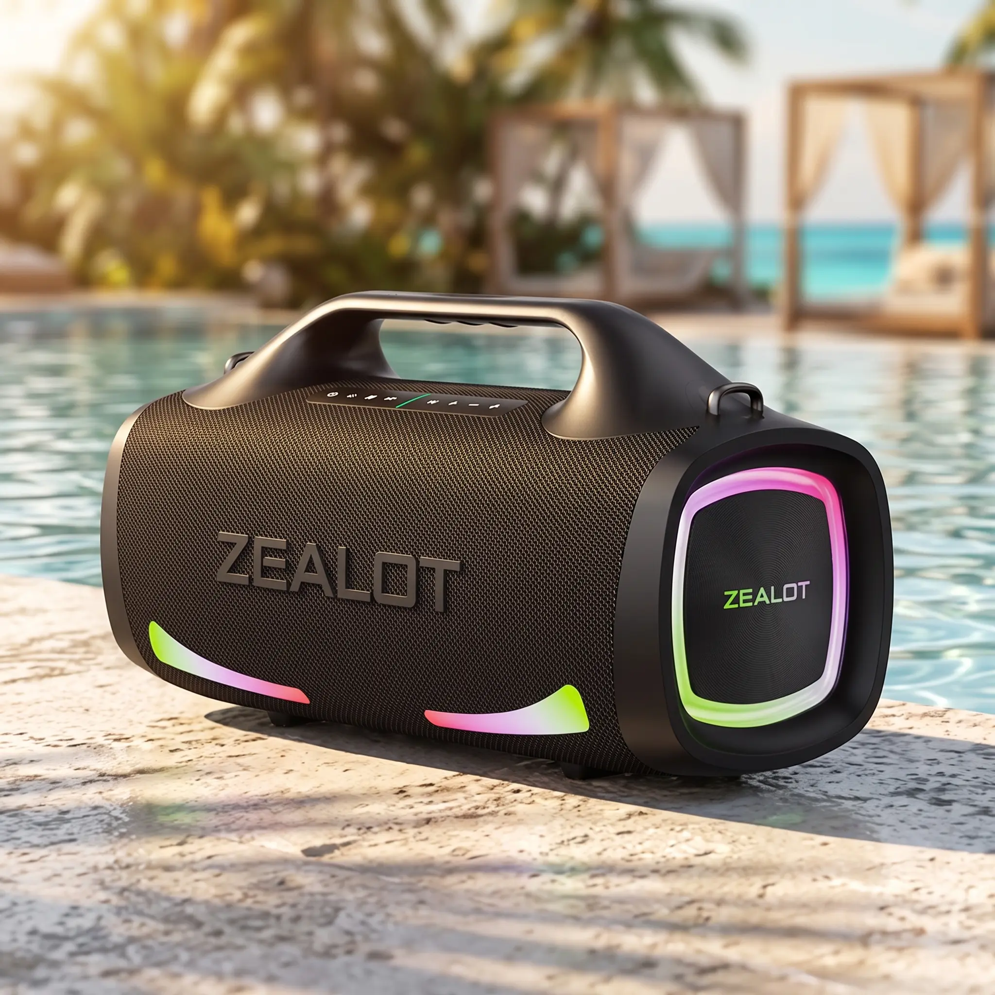 140W Maximum power【ZEALOTs 】Portable wireless speaker, high fidelity sound and audio, desktop Bluetooth speaker surround sound,RGB ambient light, 24000mAh long battery life, supports USB/TF card/AUX/BT smartphones. Ideal choice for family/car/party father