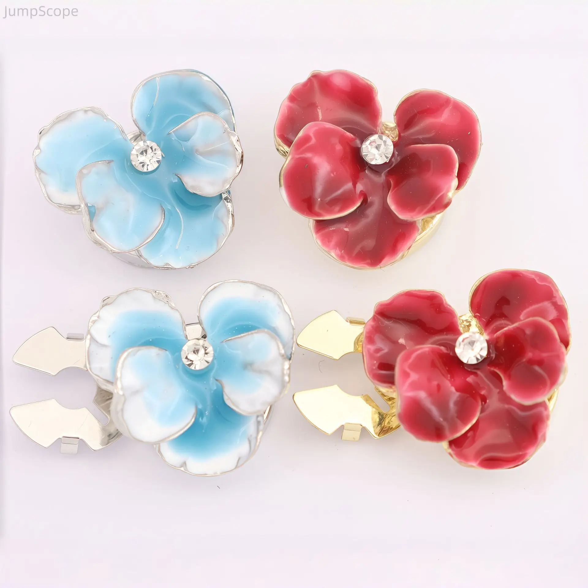 Elegant Floral Enamel Cufflinks with Colorful Rhinestone Gem Accents, Decorative Silver-Tone No-Sew Press Studs for Casual and Business Wear, Colorful Rhinestone Cuff Links, Decorative Silver Cuff Links, Gem Accents Cuff Links