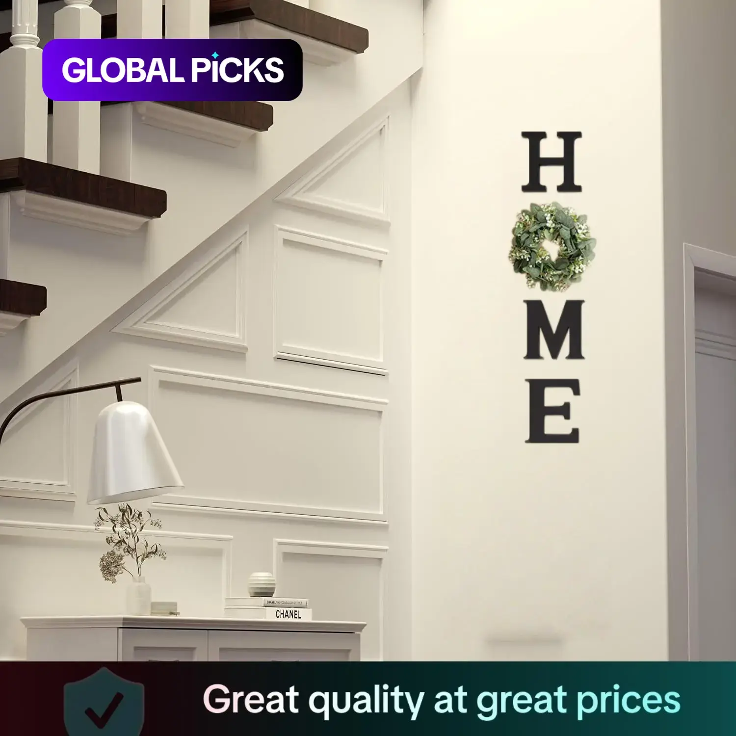 Wooden HOME Letters with Artificial Eucalyptus Wreath, Modern Hanging Farmhouse Decorative Wall Sign, Home Sweet Home Sign, Home Decor Gifts for Living Room, Kitchen and Christmas #GLOBAL PICKS