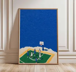 Basketball Court Poster, Minimalist Sports Wall Art, Modern Game Scene Print, Contemporary Athletic Home Decor
