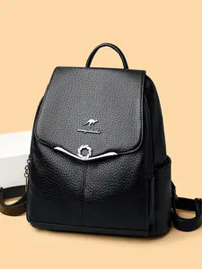 Women's backpack with solid color and clean color, hardware letter flip cover, fashionable and versatile, casual and simple, suitable for students to go to school, work, commute, shopping, women's backpack, Stylish Daypack