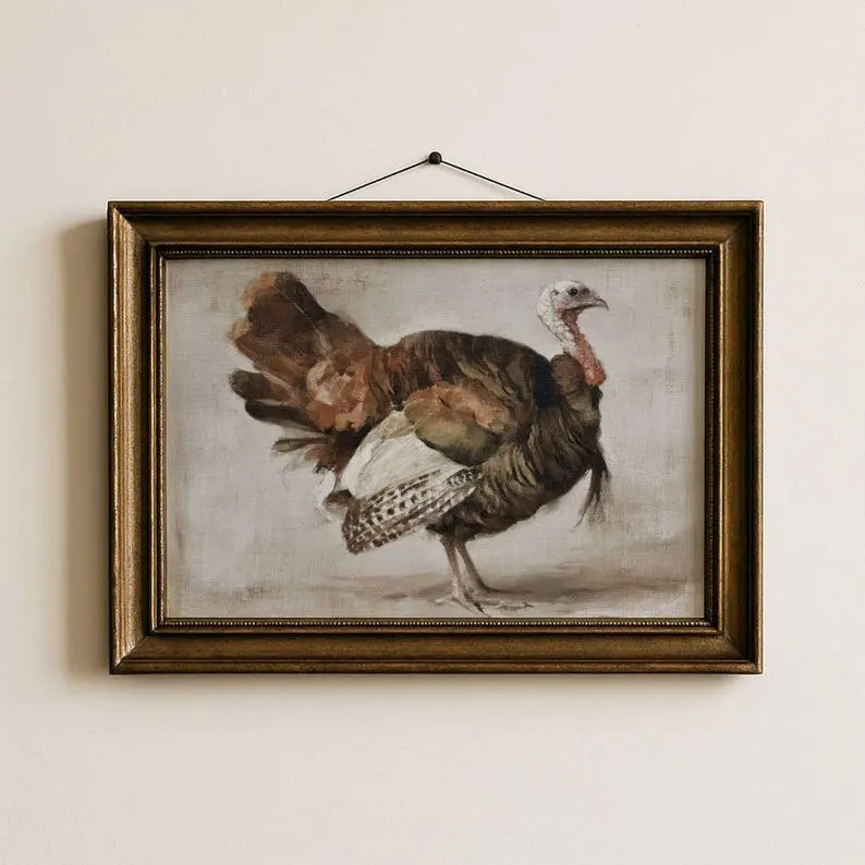 Vintage Turkey Thanksgiving Wall Art, Printable Rustic Country Farmhouse Fall Print, Harvest Season Wall Art Decor, Cozy Autumn Home Aesthetic