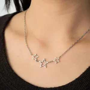 Oufer Stainless Steel Three Stars Necklace For Women 16in+3in Adjustable Chain Length Non Tarnish Waterproof Fashion Jewelry