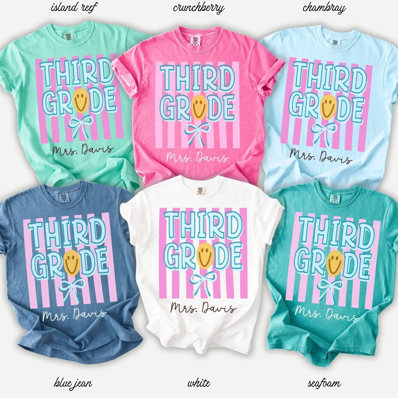 Comfort Colors Personalized Third Grade Teacher Shirt, Custom Name 3rd Grade Teacher Tee, Back to School Teacher Name Shirt, Teacher Appreciation Gift