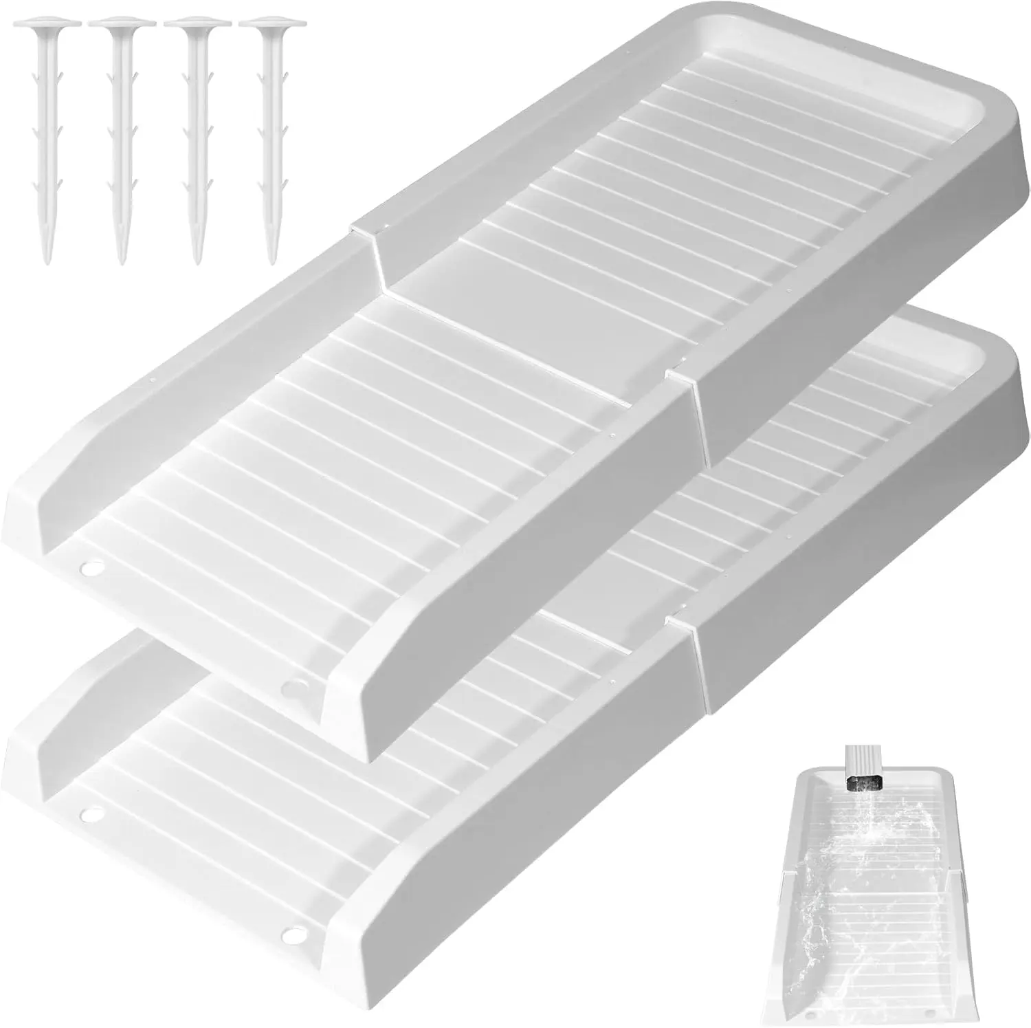 Downspout Splash Block, Gutter Downspout Extensions Diverter, 24" Gutter Extension Splash Guard for Rain Water Drainage with Ground Stakes (2 Pcs White)