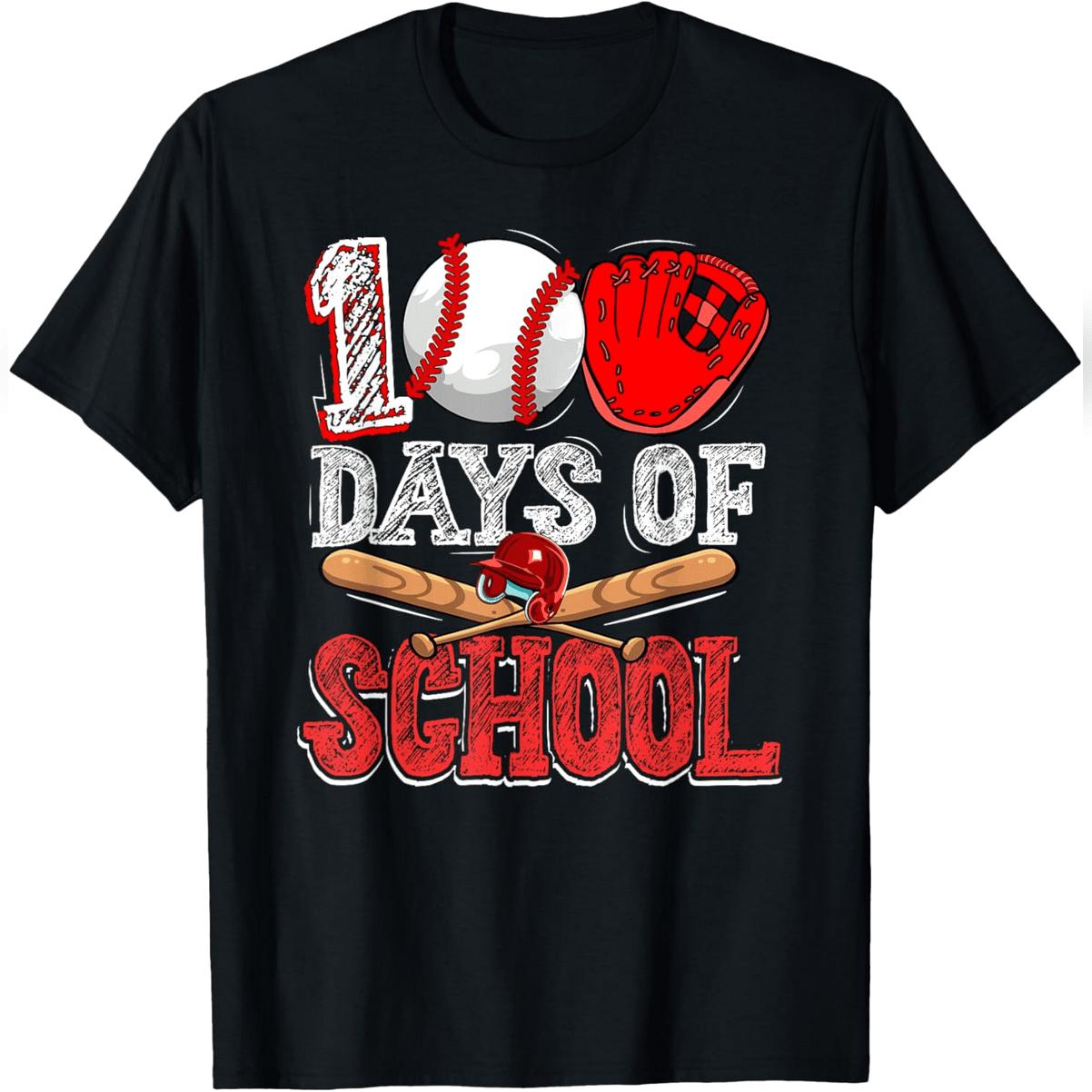 100th Day Of School Baseball 100 Days Of School T-Shirt Comfy Everyday T-Shirt