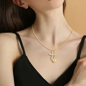 Initial Necklaces for Women 14k Gold - Diamond Cross Necklaces with Letter A Pendant, Alphabet Necklaces for Mom Girlfriend Wife Daughter Grandma, Personalized Jewelry Gifts for Birthday Anniversary Christmas
