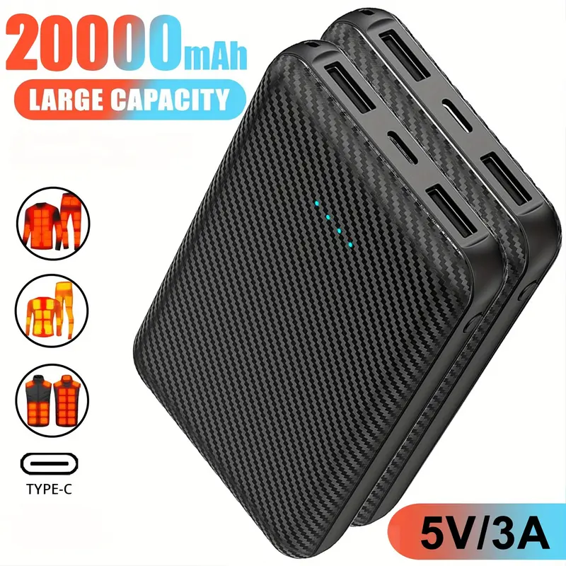 20000mAh Portable Mobile Power Bank, 5V 3A USB Output Lithium Battery Pack, External Charger for Winter Heated Vest, Jacket, Scarf, Socks (Electronics Mobile Phone Accessories), Multiple Device Charging