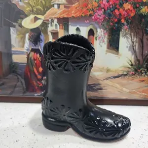 Black Talavera Boot Vase