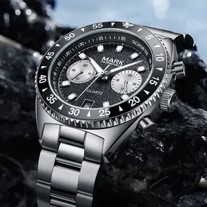 Men's multi-functional watch, suitable for parties and outdoor travel, features luminous hands, water resistance, a rotating bezel, and a stainless steel band.  Comes with a gift box.