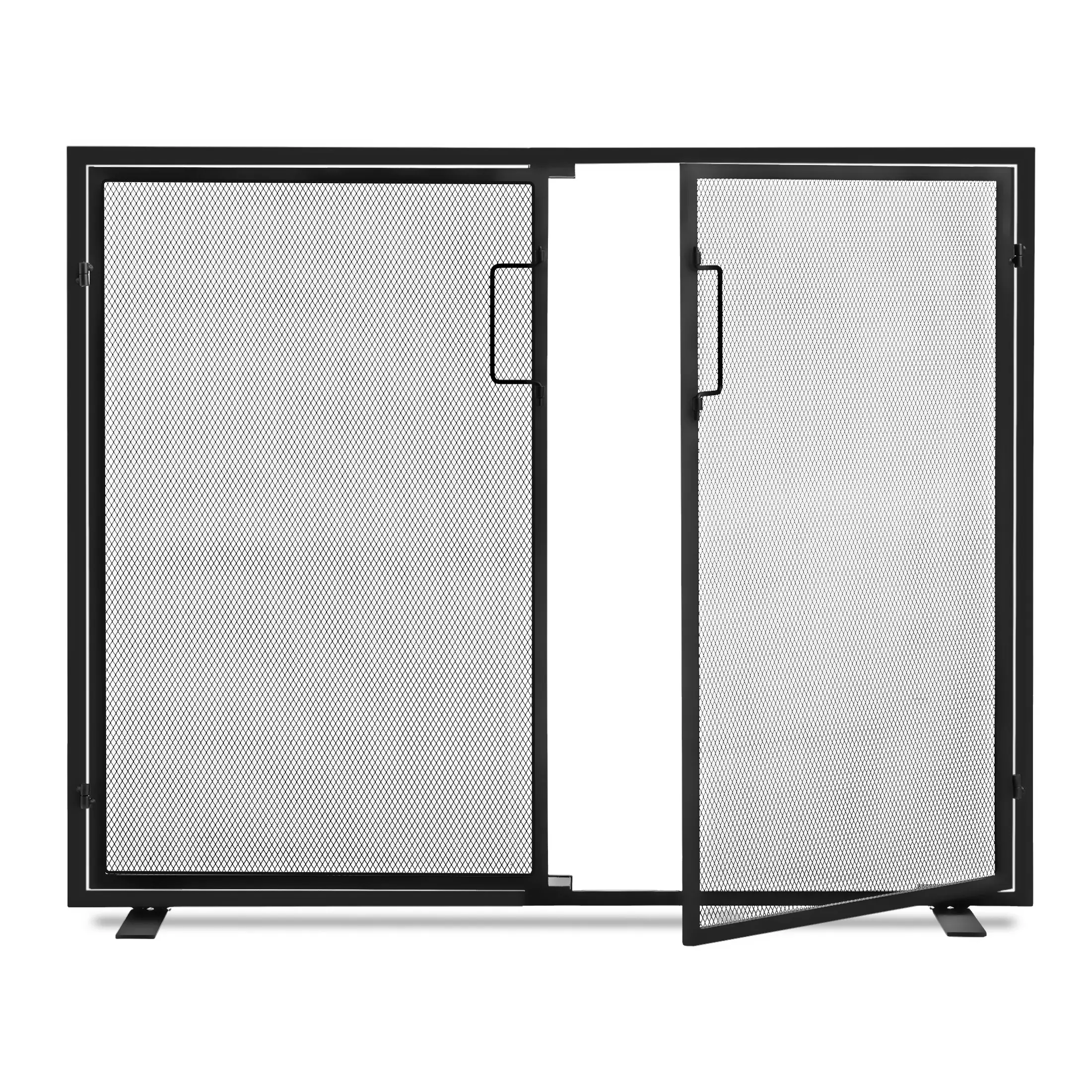 38.5x31 inch Black Fireplace Screen, Hand-Forged Iron Spark Guard with Magnetic Doors for Living Room