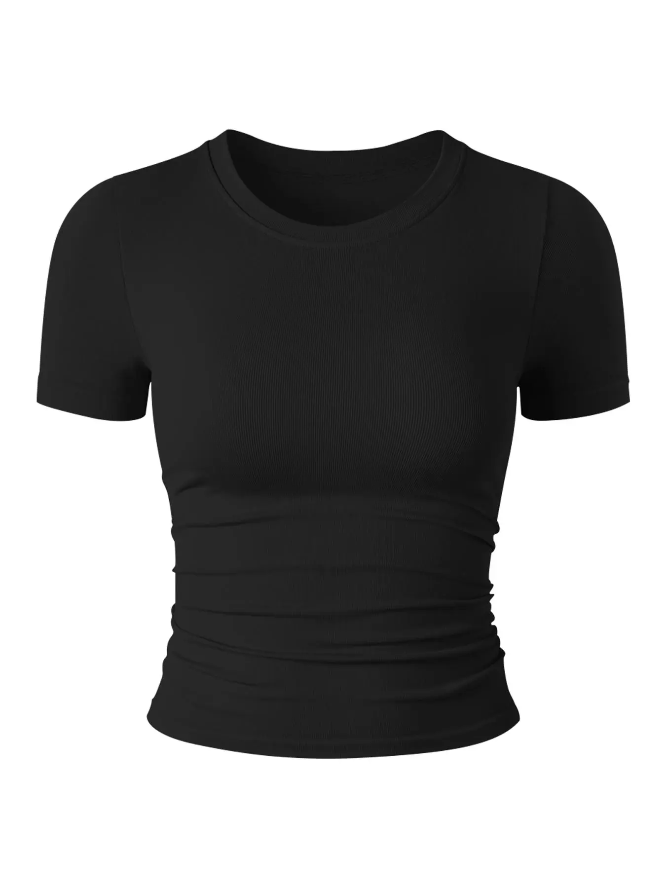 Women's Solid Color Round Neck Sports Tee, Gym Tees, fitness shirts, Athletic Fitted Top, Breathable Comfortable Short Sleeve T-shirt for Yoga Gym Workout, Ladies Sportswear for Summer, Athletic Clothes, Athletic Tops
