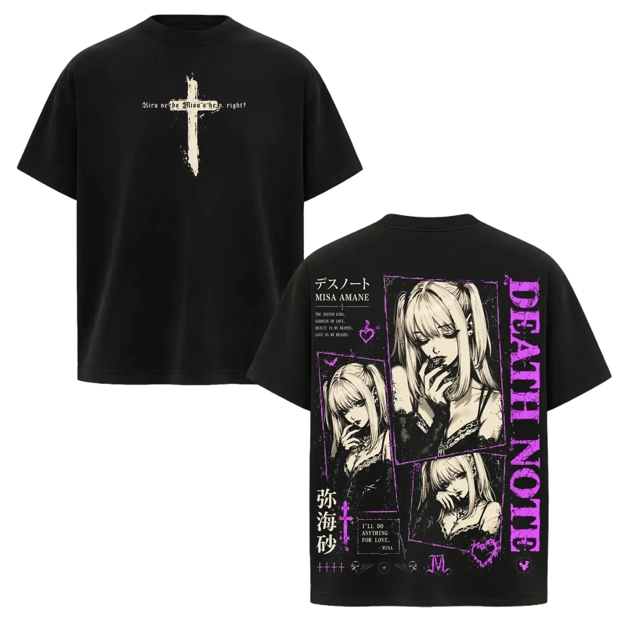 ST 100%cotton Misa Amane Tee – Death Note Anime Manga T-Shirt, Gothic Kira Supporter Graphic Tee, Unisex Casual Shirt, Dark Anime Aesthetic Tee, Shinigami Inspired Manga Shirt, Retro Streetwear Tee, Gift for Death Note Fans
