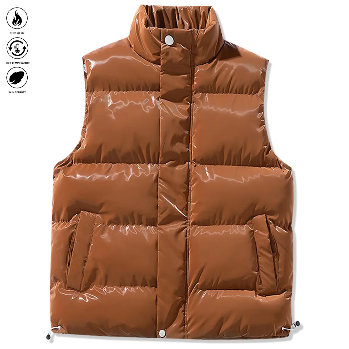 Men's Polyester Sleeveless Gilet - Zip-Up Stand Collar, Thick Warm Cold-Resistant Durable Minimalist Sporty Zip Front Waistcoat, Casual Winter Wear, Ideal Gift for Husbands, Sporty Waistcoats & Gilets, Zip Front Waistcoats & Gilets