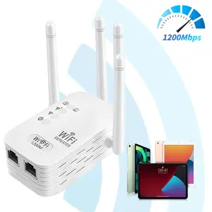 WiFi Extender 4-Antenna Strong Signal, 1200Mbps Dual Band (5GHz/2.4GHz) Signal Booster, Supports 50+ Devices, Supports AP/Repeater Dual Modes Strong Wall Penetration, Wireless WiFi Repeater for Home, Office, Basement, Bedroom, Garage, Attic
