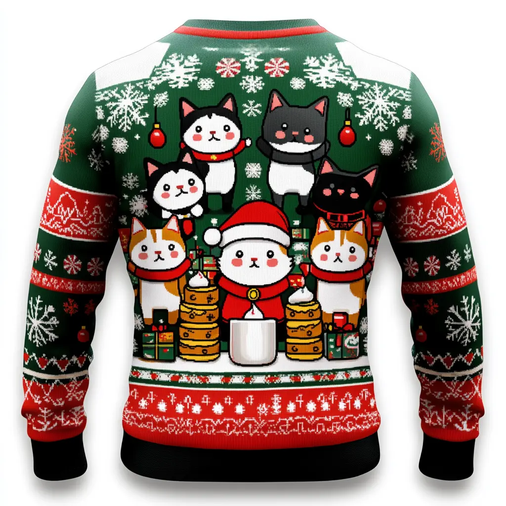 Get Festive with Our Cat Ninja Ugly Christmas Sweater - Funny Holiday Wear for Men, Women, & Kids, Perfect for Family Gatherings & Parties!