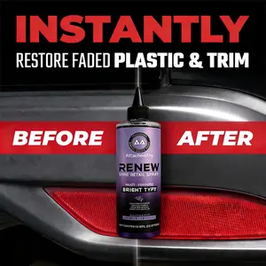 AttachedAny Plastic Restorer – Black Shine Renewal for Interior Trim; Fixes Steering Wheel Wear, Plastic Whitening, Tire Yellowing/Cracking, Bed Rail & Mirror Housing Whitening, Rocker Panel Oxidation, Seat & Dashboard Aging