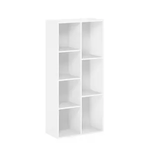 LUDER 7-Cube Particle Board Bookshelf - Sturdy, Minimalist Modern Bookshelf, 9.4x19.5x41.7in Compact Easy-Setup Shelves for Living Room, Home Office (White)