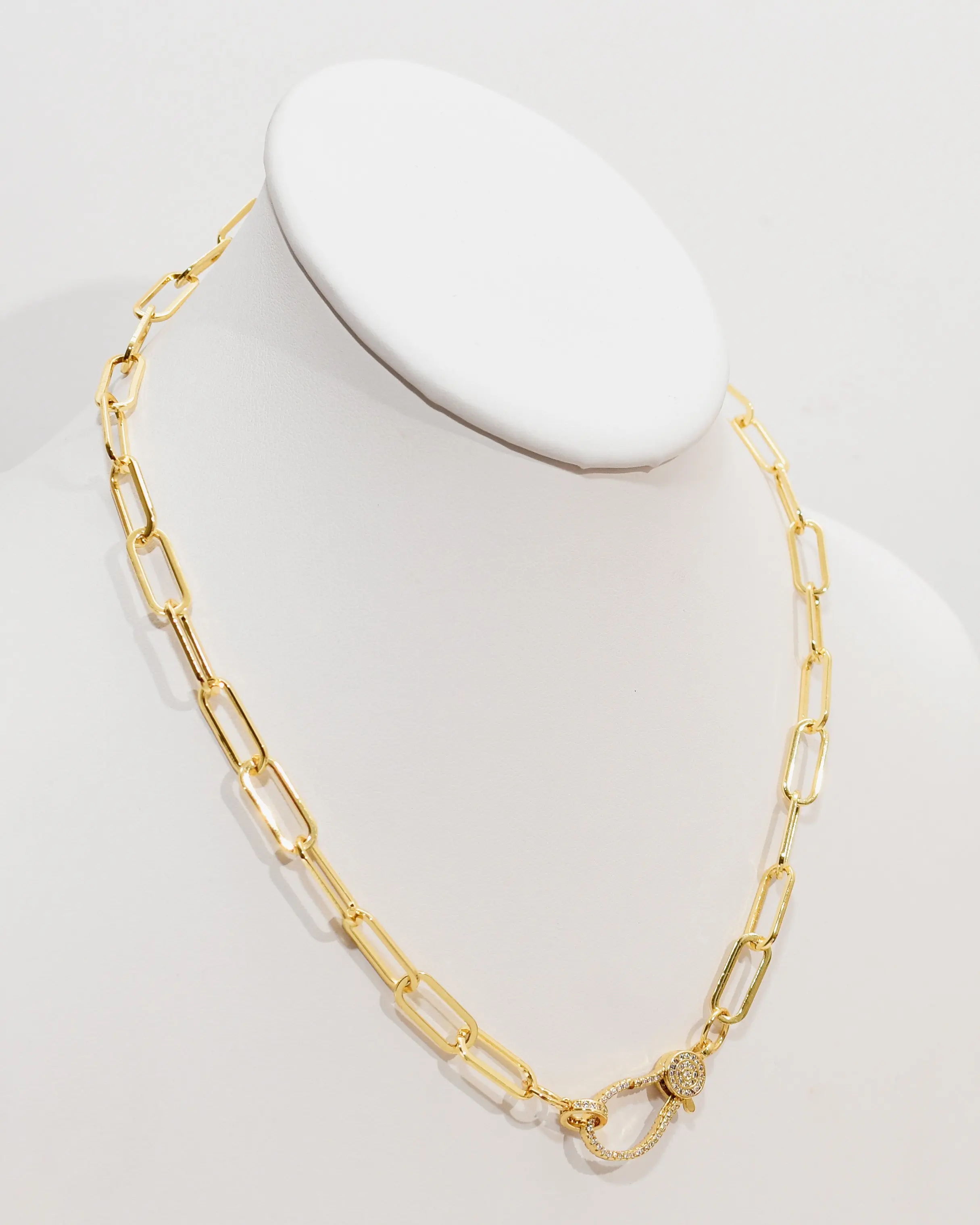 Carabiner Micro Pave Large Paperclip Necklace