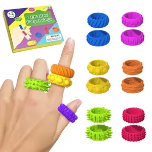 12-Piece Silicone Sensory Rings Set, Sensory Grippie Set, Textured Fidget Toys, Colorful Design, Promotes Calm & Focus, Ideal for Classroom, Birthday Gifts