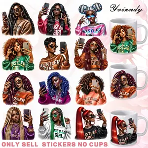 12Pcs/Set Sticker Packs Decorative Stickers Interesting Black Women DIY Glass Jar Packaging Stickers UV DTF High Self-Adhesive Transfer Paper Is Suitable For Decorating Cups And Bottles