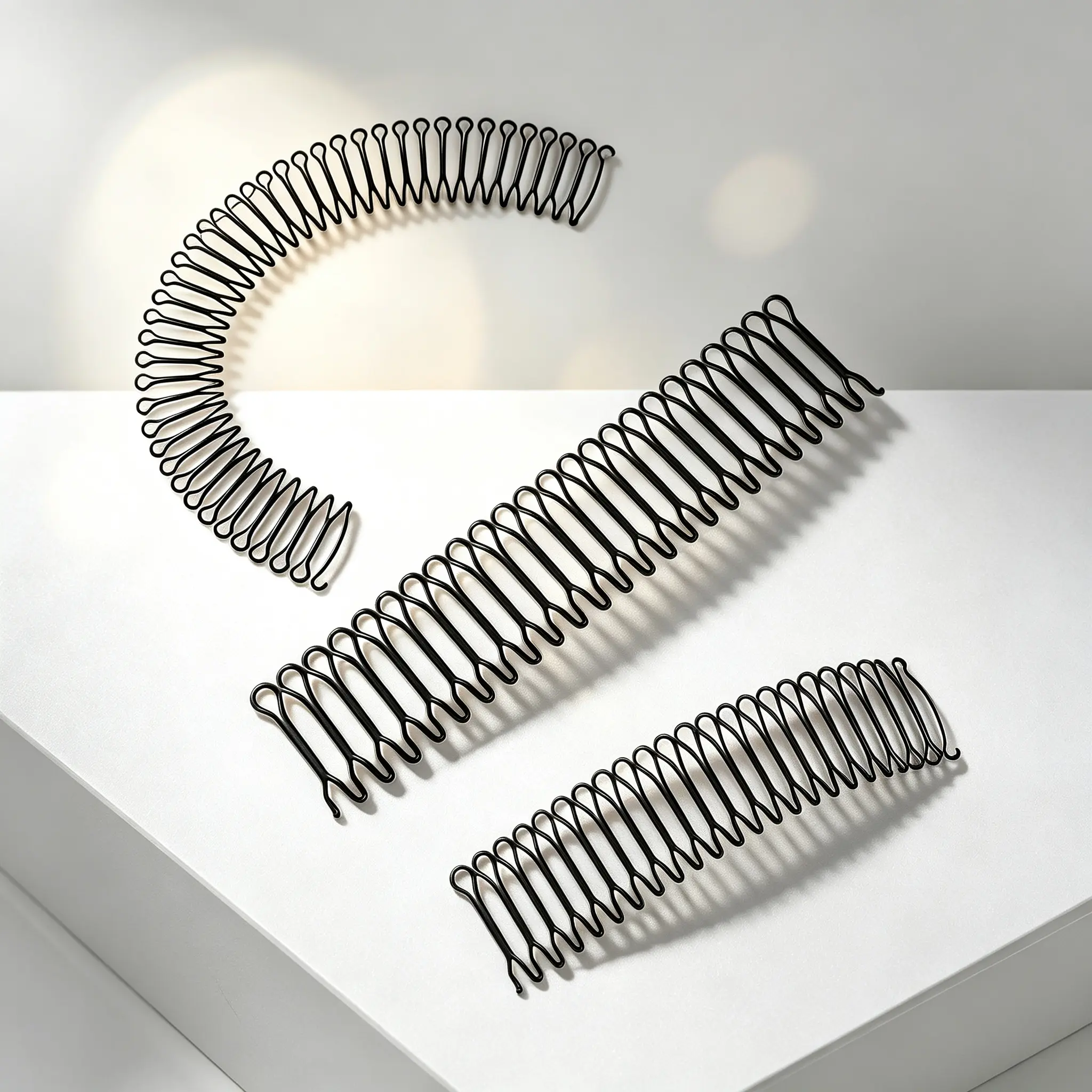 Women's U-Shape Hair Finishing Fixer Comb Set (3 Pieces) - Stretchable Hair Styling Tool with Bobby Bangs Holder, Wavy Comb Clips, Spring Headband, Circle Styling Black Pins, Bun Hairpins