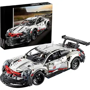 1631 PCS GT Race Car Building Set, 911 RSR Style Technic Model with Working Flat-6 Engine, Moving Suspension & Large Rear Wing, White Red Supercar Display Blocks Kit for Adults & Collectors, Building Block Sets
