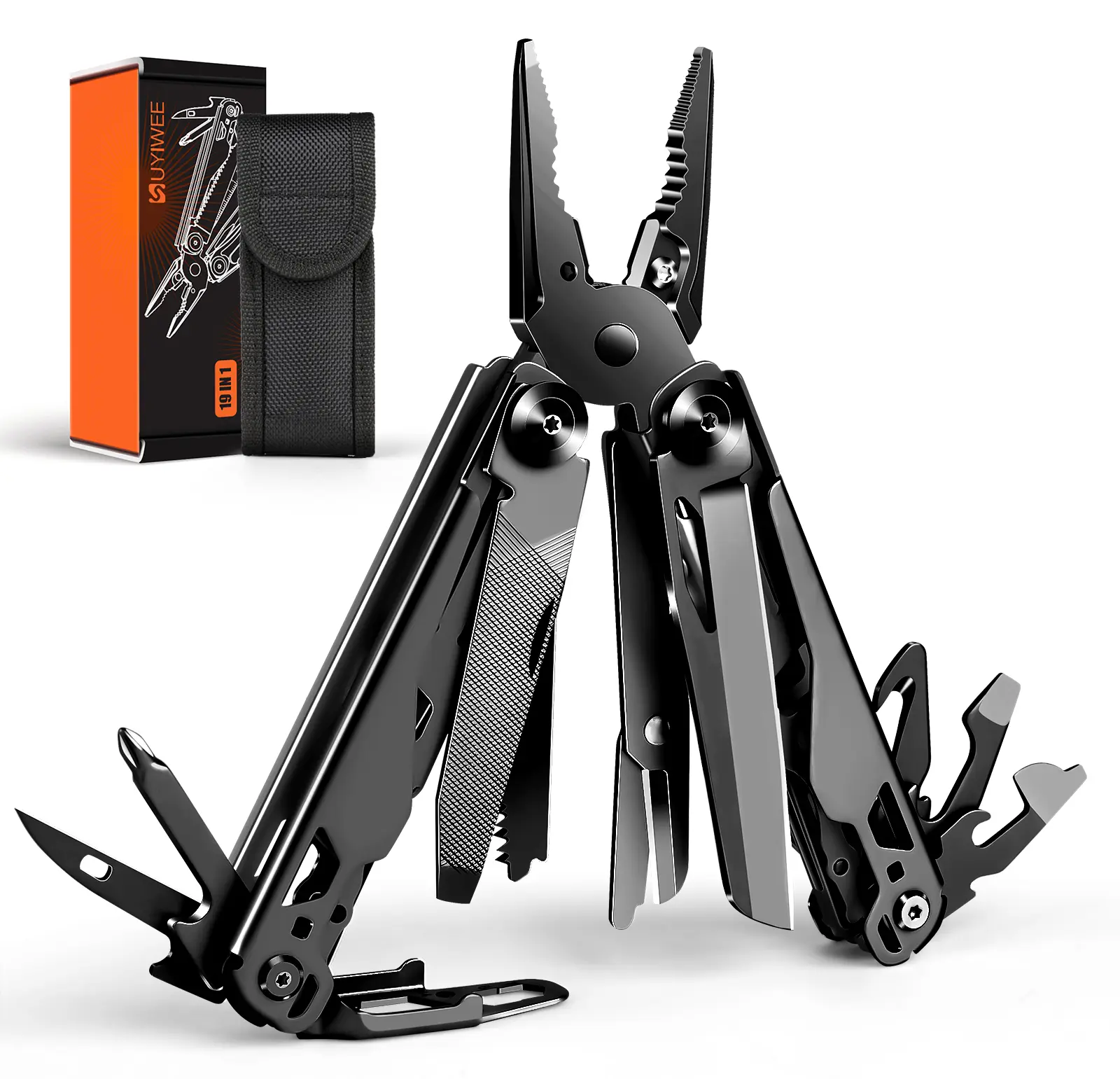 19-in-1 Multi Tool Set - 440A Stainless Steel Pliers, Nylon Sleeves, Belt Clip, Foldable Portable Hand Tool with 19 Functions for Hiking, Camping, Outdoor Activities, DIY Home Maintenance Tasks