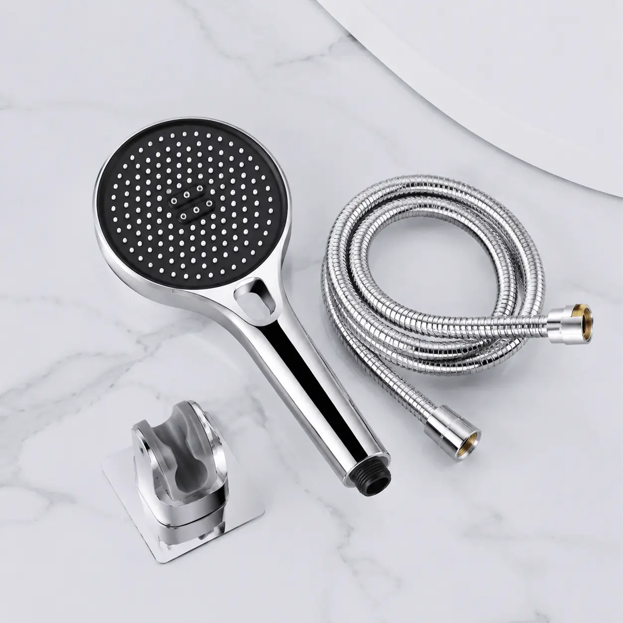 ABS Plastic Portable Handheld Shower Head Set with Flexible Hose, 3-Mode Turbo Spray Pressure-Boost Sprayer for Low Water Pressure Home Bathroom Accessory
